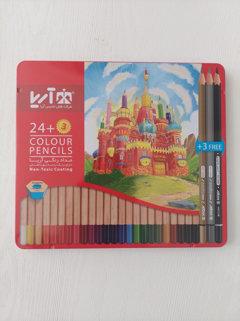 مدادرنگی 24 رنگ آریا جعبه فلزی